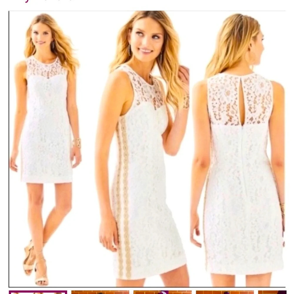 Lilly Pulitzer Mila lace white & gold embroidered designer spring formal dress